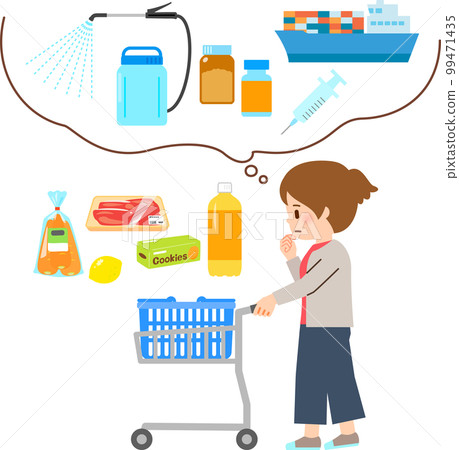 A woman shopping who is worried about food additives and pesticides A woman shopping who is worried about food additives and pesticides 99471435