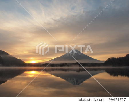 Morning sun and Mt.Fuji from Lake Shoji 99471727
