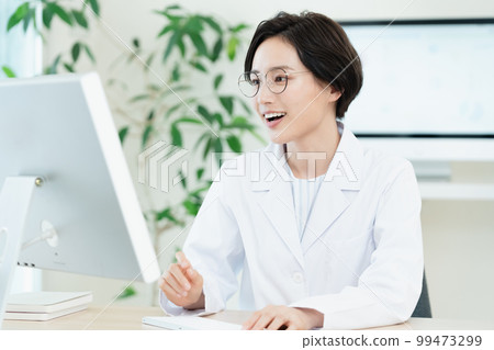 Science woman in white coat Science woman in white coat 99473299