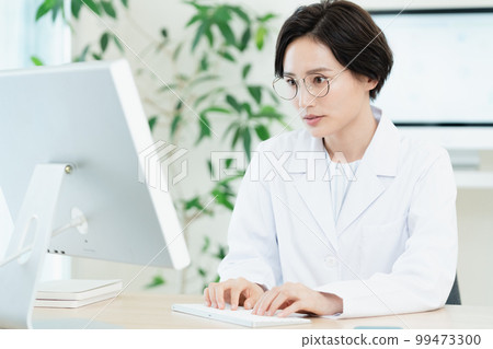 Science woman in white coat Science woman in white coat 99473300