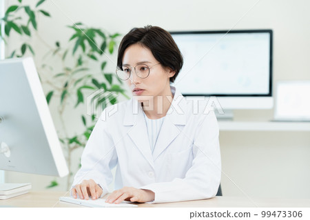 Science woman in white coat Science woman in white coat 99473306