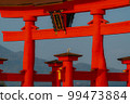 Great torii gate and heron of Itsukushima Shrine immediately after major renovation 99473884