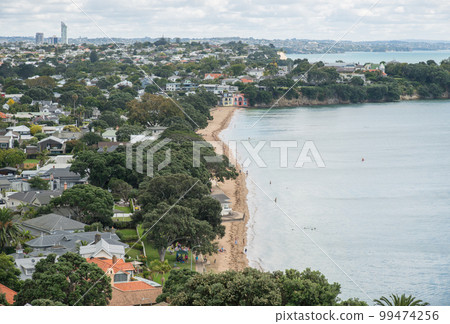 Cheltenham Beach view from the top of North Head volcano in Devonport, North Island, New Zealand. Cheltenham Beach view from the top of North Head volcano in Devonport, North Island, New Zealand. 99474256
