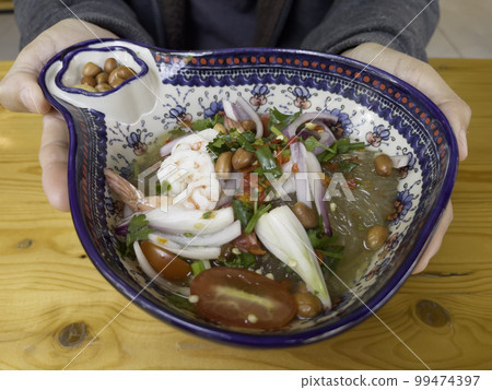 Thai spicy noodles salad menu 99474397