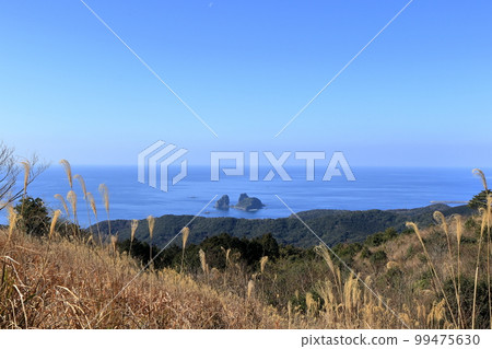 Kagura Island floating in the blue sky and blue sea Kagura Island floating in the blue sky and blue sea 99475630