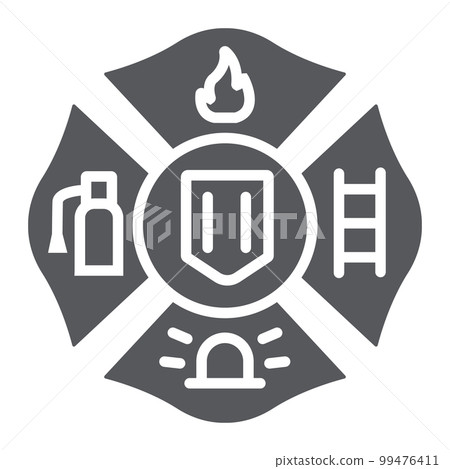 Fire emblem glyph icon, symbol and firefighter, fire badge sign, vector graphics, a solid pattern on a white background, eps 10. Fire emblem glyph icon, symbol and firefighter, fire badge sign, vector graphics, a solid pattern on a white background, eps 10. 99476411
