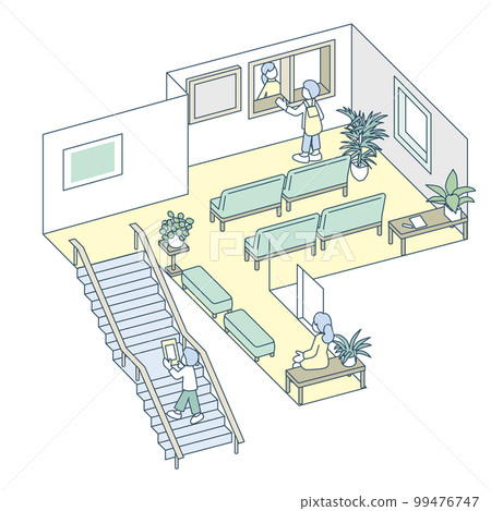 醫院和市政廳的等候區。各種各樣的人來來去去 99476747