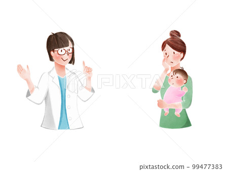 一位母親就育兒問題諮詢醫生的插圖 一位母親就育兒問題諮詢醫生的插圖 99477383