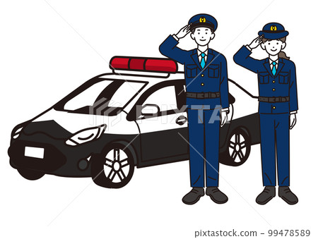 Vector illustration material of male and female police officers and police cars / police / policeman 99478589