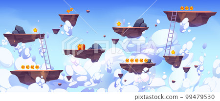 Flying rock islands in sky vector game background 99479530