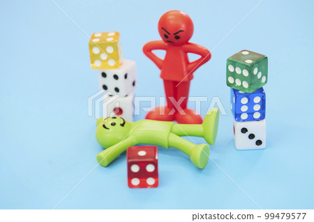 Angry man and happy colorful doll 99479577