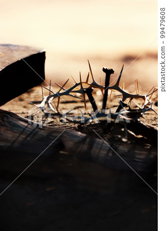 The crown of thorns and nails symbolizing the crucifixion and suffering of Jesus Christ The crown of thorns and nails symbolizing the crucifixion and suffering of Jesus Christ 99479608