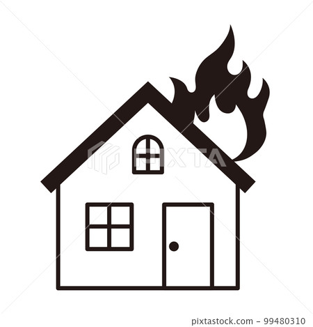 房屋和災難火災的簡單單色插圖 房屋和災難火災的簡單單色插圖 99480310