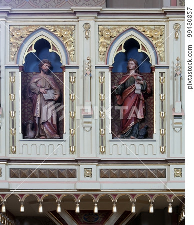 St. Luke and St. John on the pulpit in the church of Saint Matthew in Stitar, Croatia 99480857