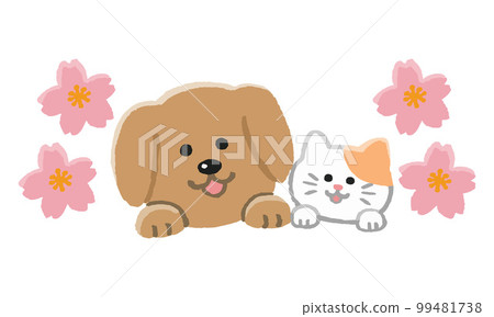 一狗兩貓櫻花臉（手繪色） 99481738