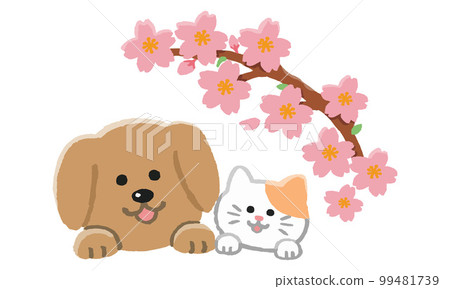 櫻花臉貓狗（手繪彩色） 99481739