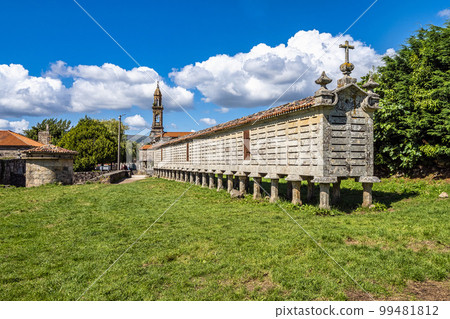 The long and narrow grain store, horreo at Carnota in Galicia, Spain. The long and narrow grain store, horreo at Carnota in Galicia, Spain. 99481812