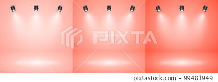 Empty peach studio abstract backgrounds with spotlight effect. Product showcase backdrop. Stage lighting. Vector illustration 99481949