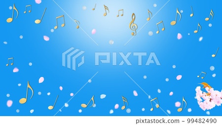 Image of music and flowers, background illustration of musical notes and cherry blossom petals Image of music and flowers, background illustration of musical notes and cherry blossom petals 99482490