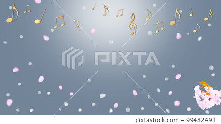 Image of music and flowers, background illustration of musical notes and cherry blossom petals Image of music and flowers, background illustration of musical notes and cherry blossom petals 99482491