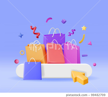 3D Shopping Bag Set Isolated 99482709