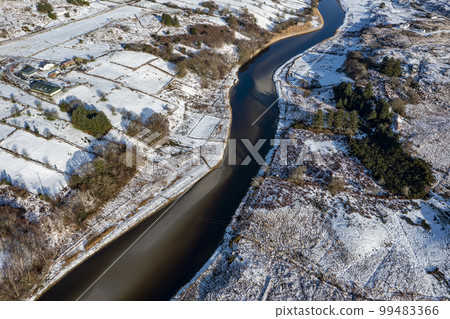 Aerial view of snow covered Gweebarra River between Doochary and Lettermacaward in Donegal - Ireland Aerial view of snow covered Gweebarra River between Doochary and Lettermacaward in Donegal - Ireland 99483366