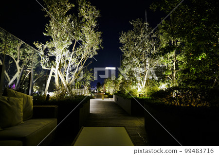 Night view of Intercontinental Yokohama Pier 8 rooftop garden 99483716