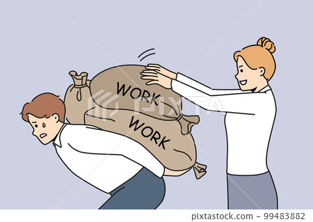 Businesswoman put more weight on struggling colleague  99483882