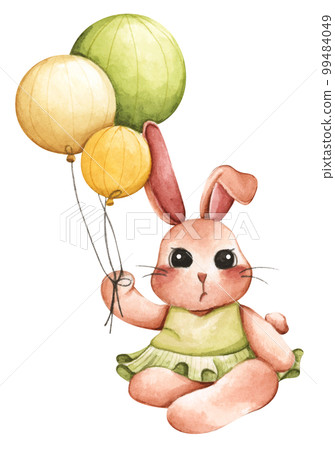 Cute bunny for spring season. Watercolor illustration. 99484049