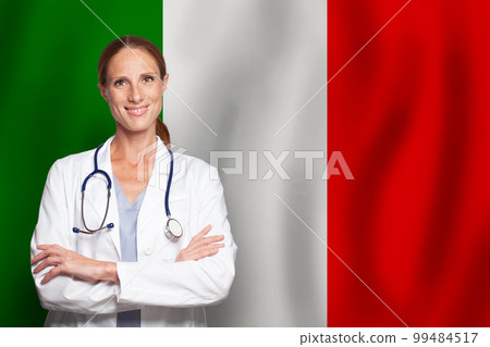 Italian general practitioner doctor gp on the flag of Italy Italian general practitioner doctor gp on the flag of Italy 99484517