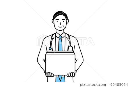 穿白大褂的男醫生,拿著紙板的聽診器,資深/中年老醫生 穿白大褂的男醫生,拿著紙板的聽診器,資深/中年老醫生 99485034