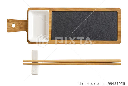 Bamboo sushi serving set cutout. Bamboo sushi serving set cutout. 99485056