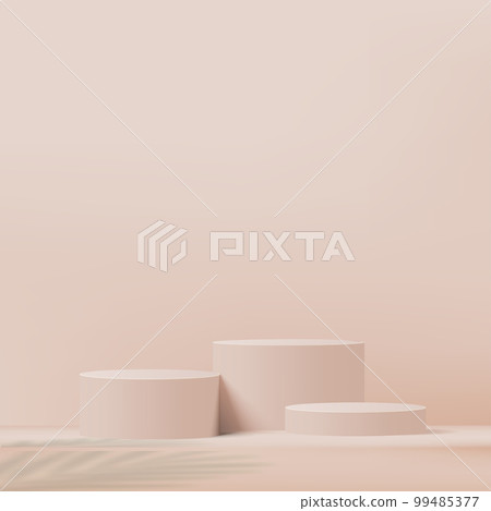 3d cream color podium and minimal cream color wall scene. 3d podium minimal abstract background. Pastel color abstract room design. Vector 99485377