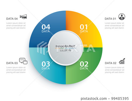 Infographics circle timeline with 4 number data template. Vector illustration abstract background. 99485395