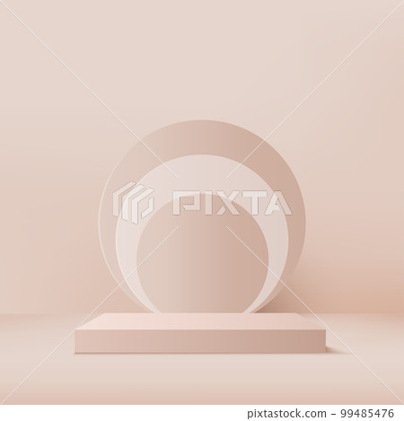 3d cream color podium and minimal cream color wall scene. 3d podium minimal abstract background. Pastel color abstract room design. Vector 99485476