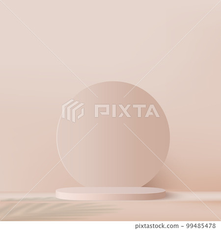 3d cream color podium and minimal cream color wall scene. 3d podium minimal abstract background. Pastel color abstract room design. Vector 99485478