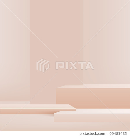 3d cream color podium and minimal cream color wall scene. 3d podium minimal abstract background. Pastel color abstract room design. Vector 99485485