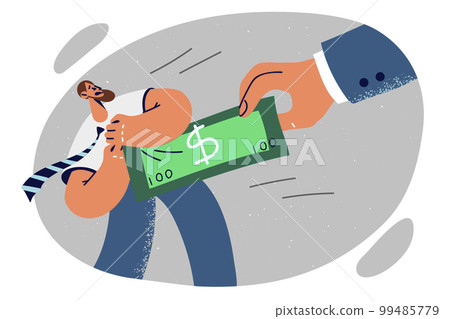 Man tries to take banknote from giant hand while fighting for market share for business or pay rise 99485779