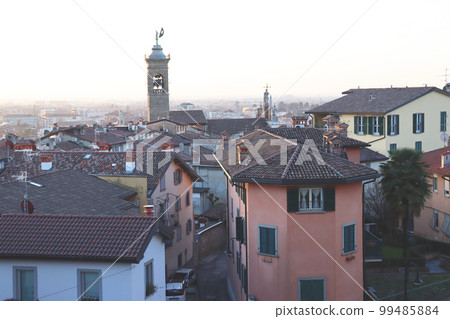 Panoramic view of the city of Bergamo, Italy concept photo. Urban architectural photography. Panoramic view of the city of Bergamo, Italy concept photo. Urban architectural photography. 99485884