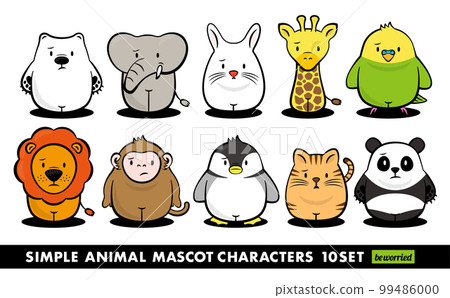 帶有吉祥物角色風格設計的簡單流行可愛動物的時尚插圖集_麻煩/麻煩 99486000