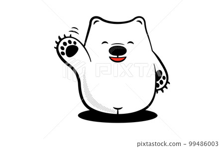 Fashionable illustration of a simple pop cute polar bear with a mascot character design _ Laughing bye-bye 99486003