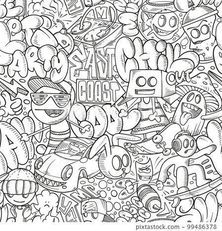 Vector graffiti illustration, seamless pattern. T-shirt design, textile, banner Vector graffiti illustration, seamless pattern. T-shirt design, textile, banner 99486378
