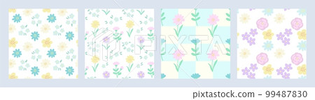 Blooming spring flowers seamless pattern set. Spring summer pastels background. Vector Illustration 99487830