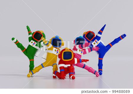 Group of Astronauts posing like superhero team in different poses, science space discovery 3D render 99488089