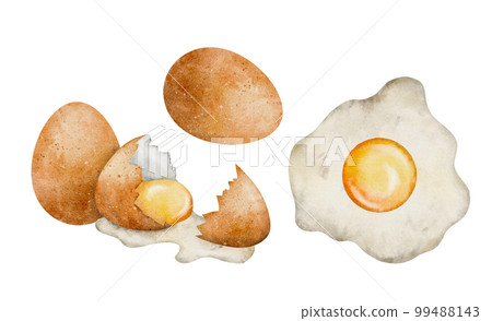 Watercolor golden raw egg. Food illustration isolated on white background Watercolor golden raw egg. Food illustration isolated on white background 99488143