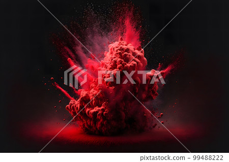 Explosion of red color paint powder on black background. Neural network AI generated art 99488222