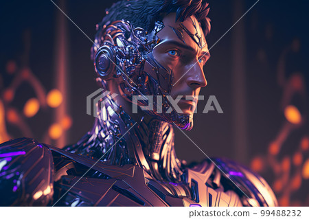 Modern futuristic male humanoid robot with metal outfit. Neural network AI generated art Modern futuristic male humanoid robot with metal outfit. Neural network AI generated art 99488232