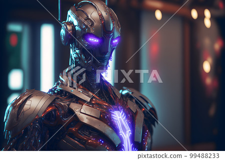 Modern futuristic male humanoid robot with metal outfit. Neural network AI generated art 99488233