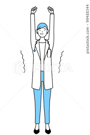 白大褂女醫生伸著聽診器，資深/中年老醫生 99488344