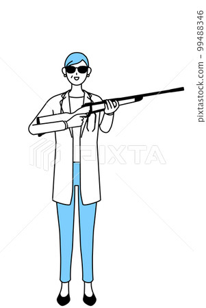 穿白大褂戴墨鏡戴聽診器帶步槍的女醫生高級中老年退伍軍人醫生 穿白大褂戴墨鏡戴聽診器帶步槍的女醫生高級中老年退伍軍人醫生 99488346